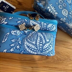 Roller Rabbit Blue Paisley Floral Cosmetic Bag